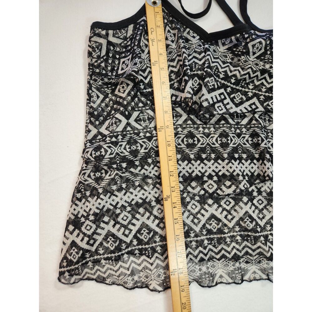 Womens Tank Top Size S Black Sheer Layered Tribal Boho Geometric Festival - Picture 5 of 9